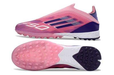 Men's Adidas F50 Elite Laceless TF Artificial Turf Low-Tops Football Shoes - Pink/Vivid Pink/Deep Purple