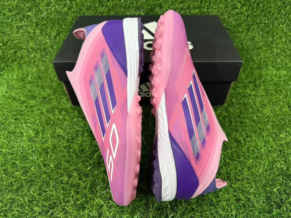 Men's Adidas F50 Elite Laceless TF Artificial Turf Low-Tops Football Shoes - Pink/Vivid Pink/Deep Purple