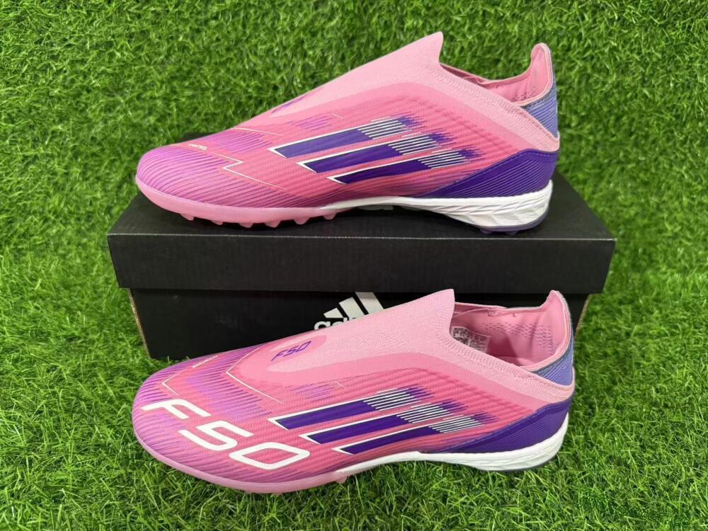 Men's Adidas F50 Elite Laceless TF Artificial Turf Low-Tops Football Shoes - Pink/Vivid Pink/Deep Purple