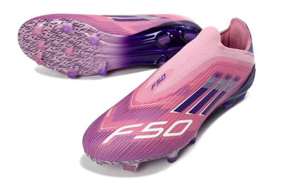 Men's Adidas F50 Elite Laceless FG Firm Ground Low-Tops Football Boots - Pink/Vibrant Violet/Soft Lavender