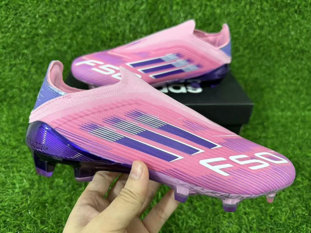 Men's Adidas F50 Elite Laceless FG Firm Ground Low-Tops Football Boots - Pink/Vibrant Violet/Soft Lavender