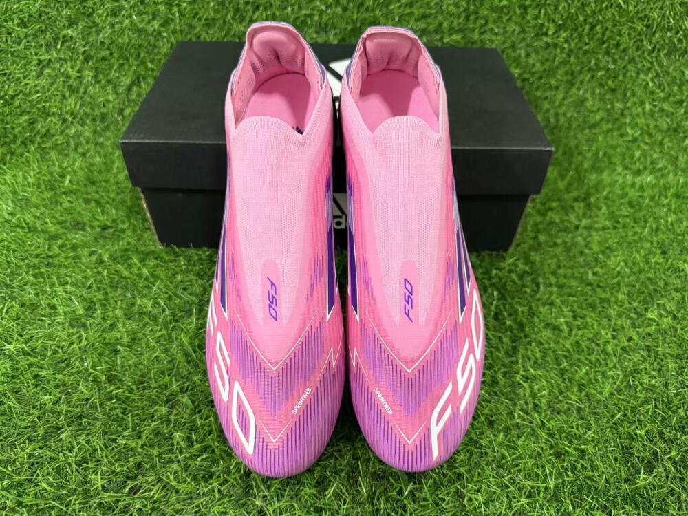 Men's Adidas F50 Elite Laceless FG Firm Ground Low-Tops Football Boots - Pink/Vibrant Violet/Soft Lavender