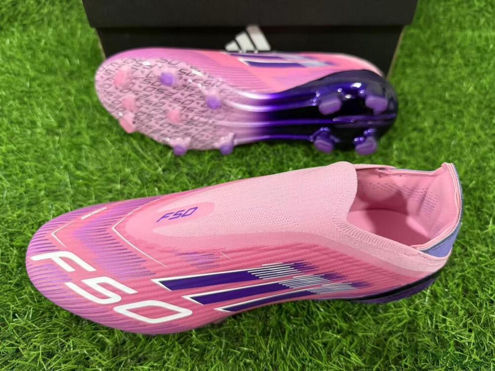Men's Adidas F50 Elite Laceless FG Firm Ground Low-Tops Football Boots - Pink/Vibrant Violet/Soft Lavender