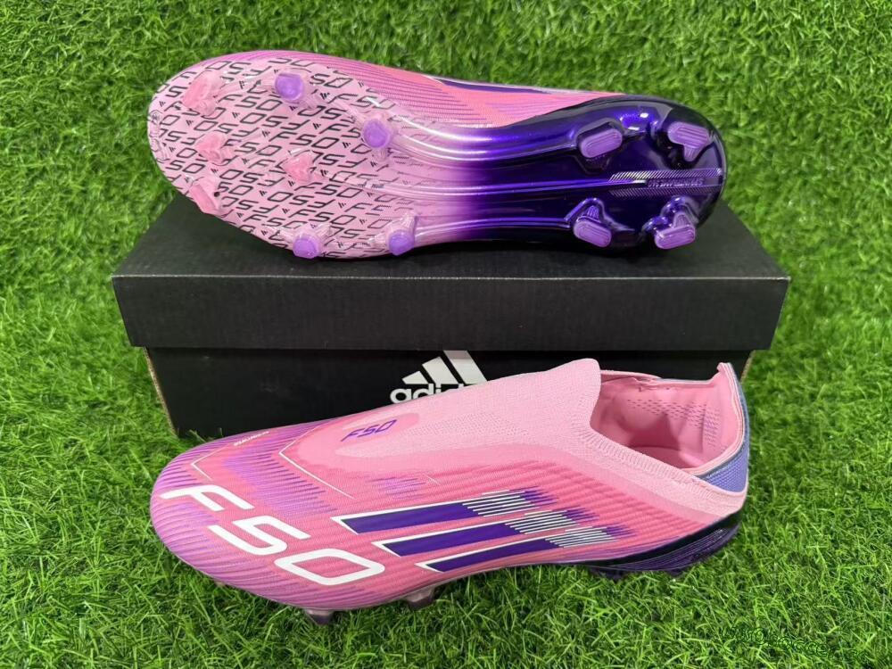 Men's Adidas F50 Elite Laceless FG Firm Ground Low-Tops Football Boots - Pink/Vibrant Violet/Soft Lavender