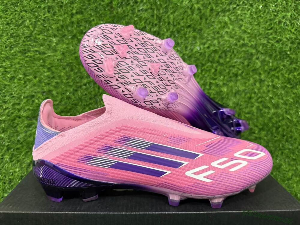 Men's Adidas F50 Elite Laceless FG Firm Ground Low-Tops Football Boots - Pink/Vibrant Violet/Soft Lavender