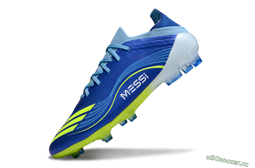 Men's Messi x Adidas F50 Elite FG Firm Ground Low-Tops Football Boots - Blue/Neon Yellow/Cyan Blue 5