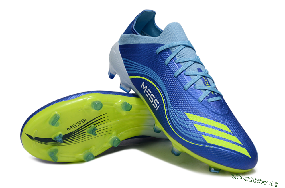 Men's Messi x Adidas F50 Elite FG Firm Ground Low-Tops Football Boots - Blue/Neon Yellow/Cyan Blue 3