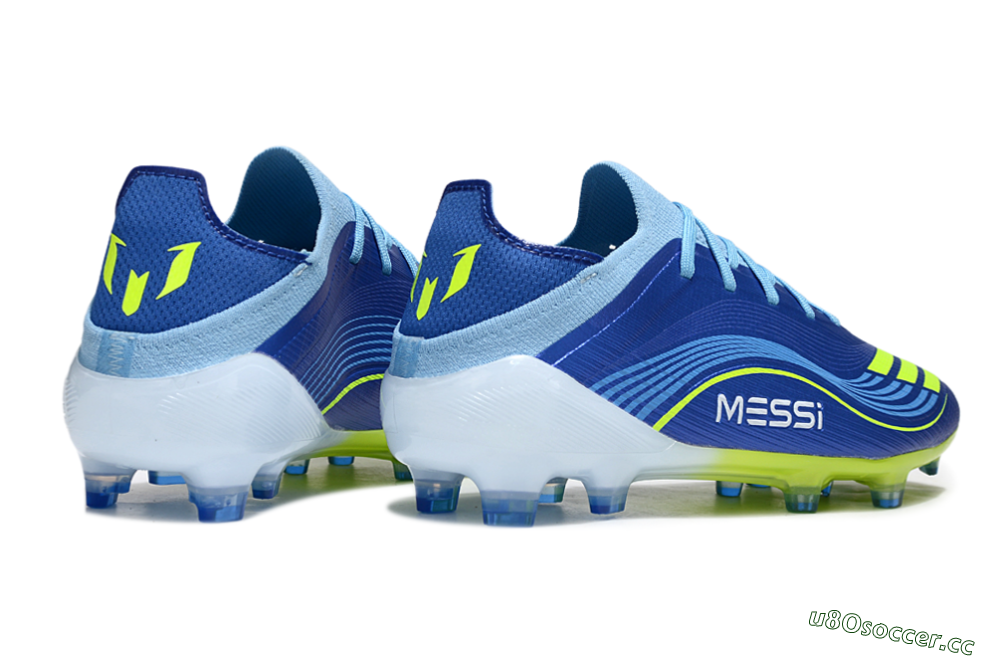 Men's Messi x Adidas F50 Elite FG Firm Ground Low-Tops Football Boots - Blue/Neon Yellow/Cyan Blue 6