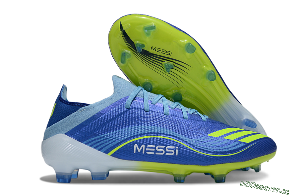 Men's Messi x Adidas F50 Elite FG Firm Ground Low-Tops Football Boots - Blue/Neon Yellow/Cyan Blue 2
