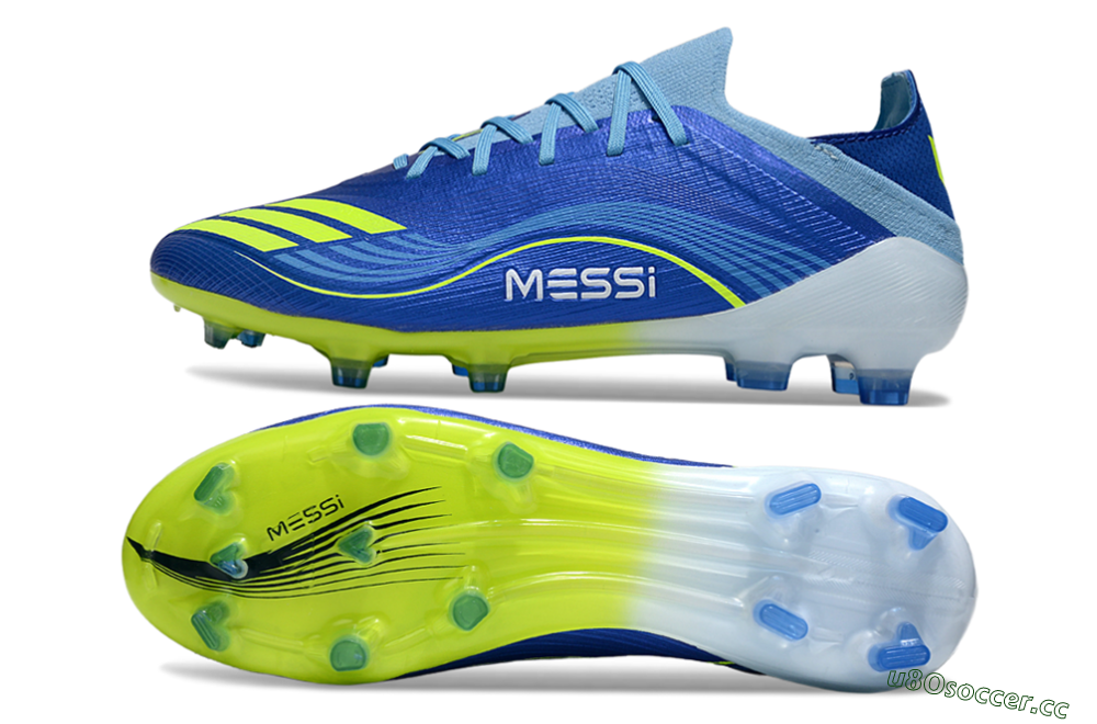 Men's Messi x Adidas F50 Elite FG Firm Ground Low-Tops Football Boots - Blue/Neon Yellow/Cyan Blue 1