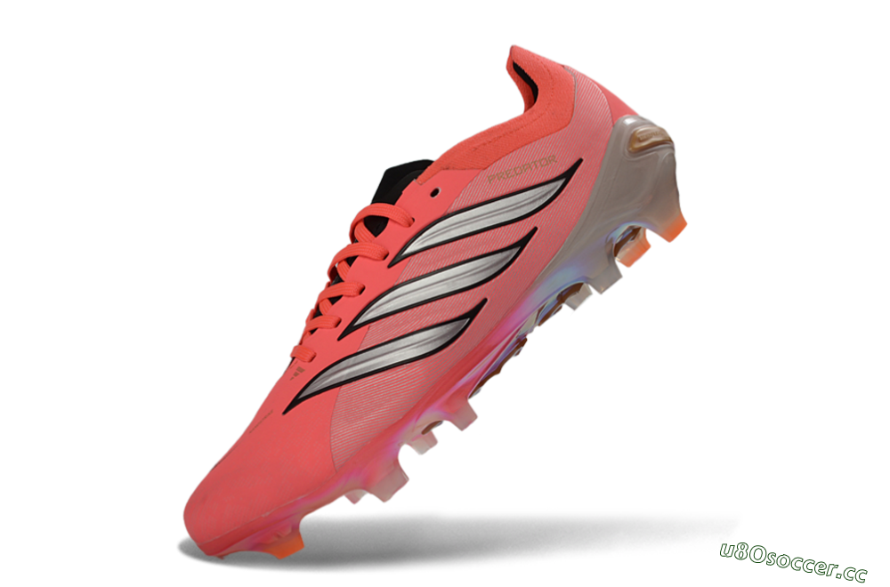 Unisex Adidas Predator 26 Elite FG Firm Ground Low-Tops Football Boots - Pink/Vibrant Coral/Steel Gray 6