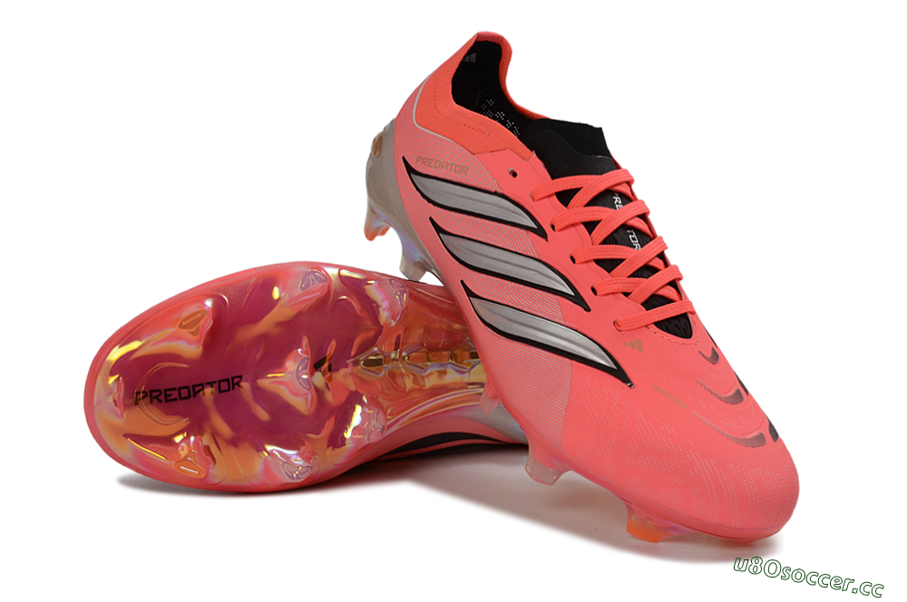 Unisex Adidas Predator 26 Elite FG Firm Ground Low-Tops Football Boots - Pink/Vibrant Coral/Steel Gray 4