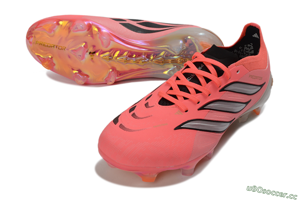 Unisex Adidas Predator 26 Elite FG Firm Ground Low-Tops Football Boots - Pink/Vibrant Coral/Steel Gray 3