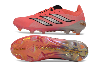 Unisex Adidas Predator 26 Elite FG Firm Ground Low-Tops Football Boots - Pink/Vibrant Coral/Steel Gray
