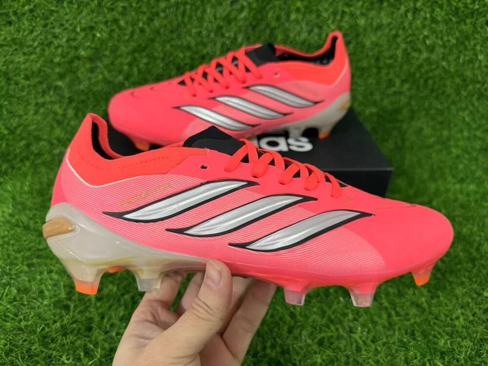 Unisex Adidas Predator 26 Elite FG Firm Ground Low-Tops Football Boots - Pink/Vibrant Coral/Steel Gray