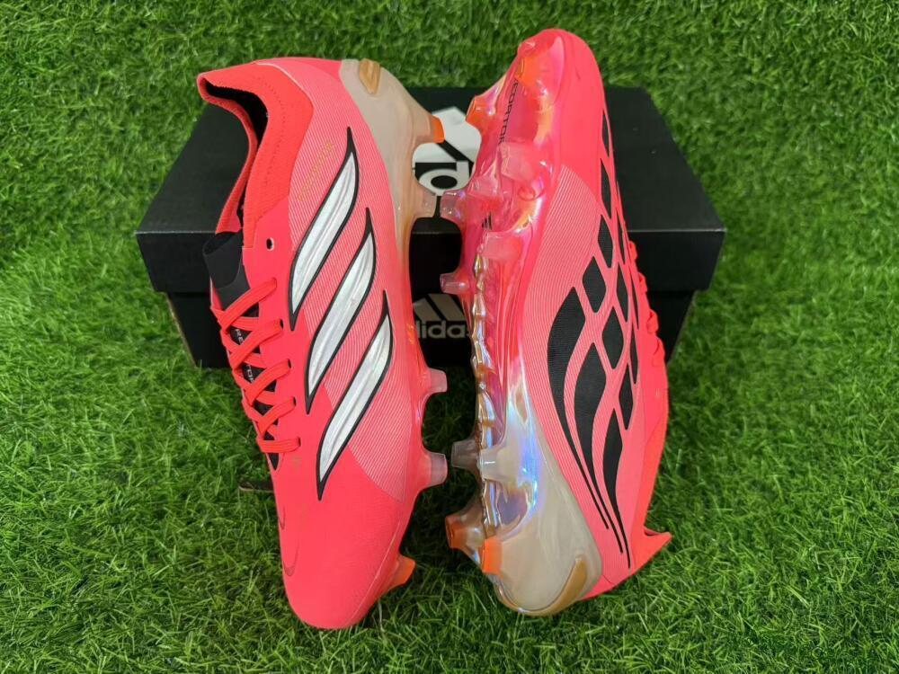 Unisex Adidas Predator 26 Elite FG Firm Ground Low-Tops Football Boots - Pink/Vibrant Coral/Steel Gray