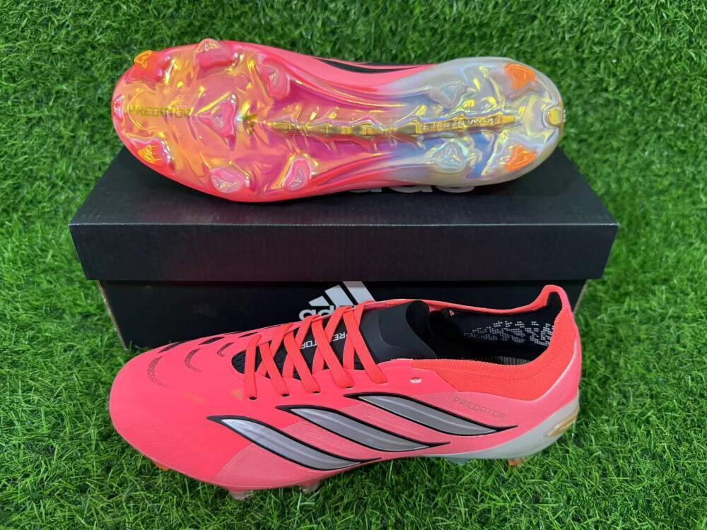 Unisex Adidas Predator 26 Elite FG Firm Ground Low-Tops Football Boots - Pink/Vibrant Coral/Steel Gray