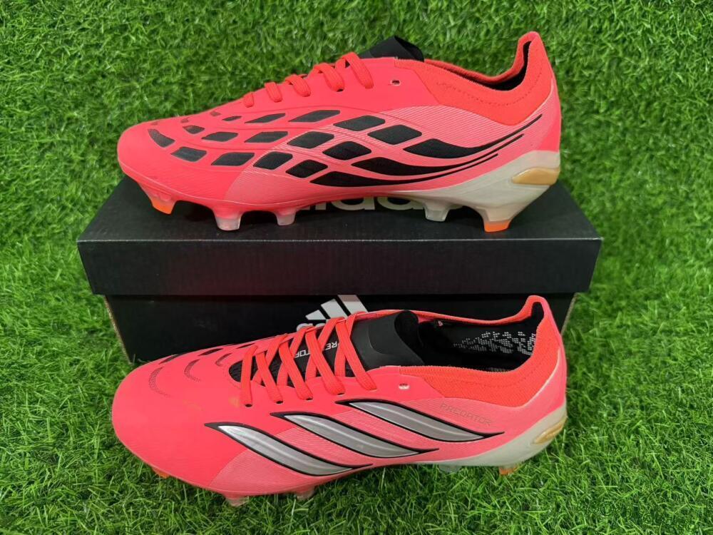Unisex Adidas Predator 26 Elite FG Firm Ground Low-Tops Football Boots - Pink/Vibrant Coral/Steel Gray