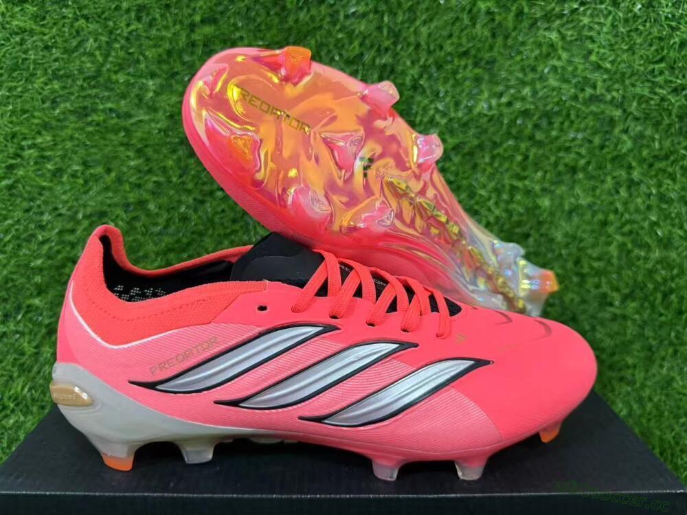 Unisex Adidas Predator 26 Elite FG Firm Ground Low-Tops Football Boots - Pink/Vibrant Coral/Steel Gray