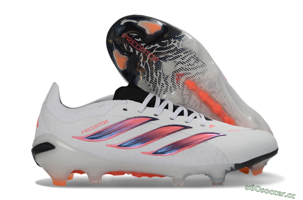 Unisex Adidas Predator 26 Elite FG Firm Ground Low-Tops Football Boots - White/Electric Orange/Black 2