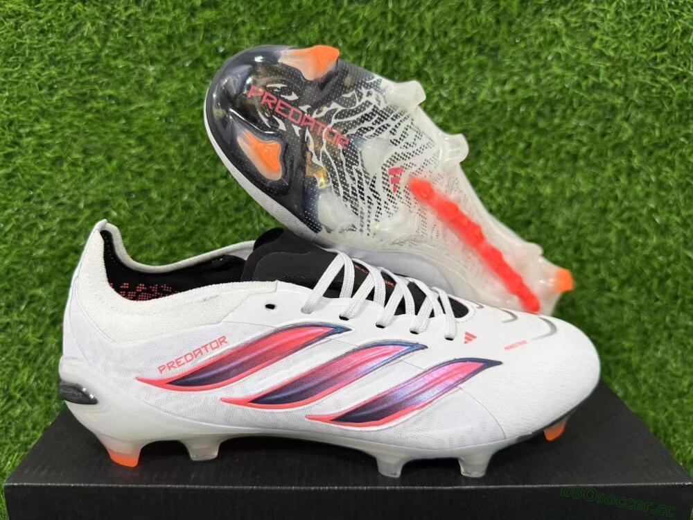 Unisex Adidas Predator 26 Elite FG Firm Ground Low-Tops Football Boots - White/Electric Orange/Black