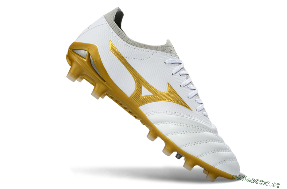 Unisex Mizuno Morelia Neo 3 FG Firm Ground Low-Tops Football Boots - White/Gold/Gray 5