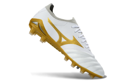 Unisex Mizuno Morelia Neo 3 FG Firm Ground Low-Tops Football Boots - White/Gold/Gray
