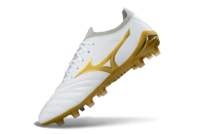 Unisex Mizuno Morelia Neo 3 FG Firm Ground Low-Tops Football Boots - White/Gold/Gray
