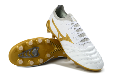 Unisex Mizuno Morelia Neo 3 FG Firm Ground Low-Tops Football Boots - White/Gold/Gray