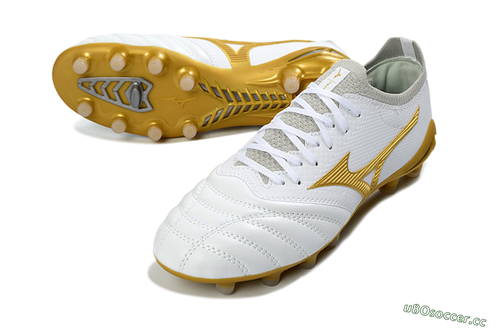 Unisex Mizuno Morelia Neo 3 FG Firm Ground Low-Tops Football Boots - White/Gold/Gray 3