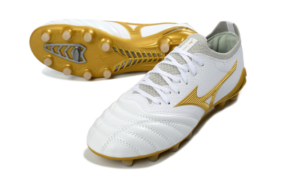 Unisex Mizuno Morelia Neo 3 FG Firm Ground Low-Tops Football Boots - White/Gold/Gray