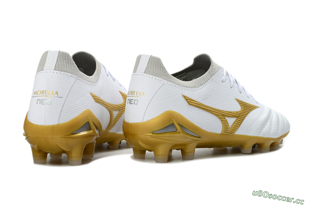 Unisex Mizuno Morelia Neo 3 FG Firm Ground Low-Tops Football Boots - White/Gold/Gray 7