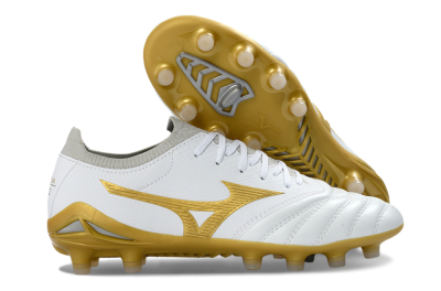 Unisex Mizuno Morelia Neo 3 FG Firm Ground Low-Tops Football Boots - White/Gold/Gray