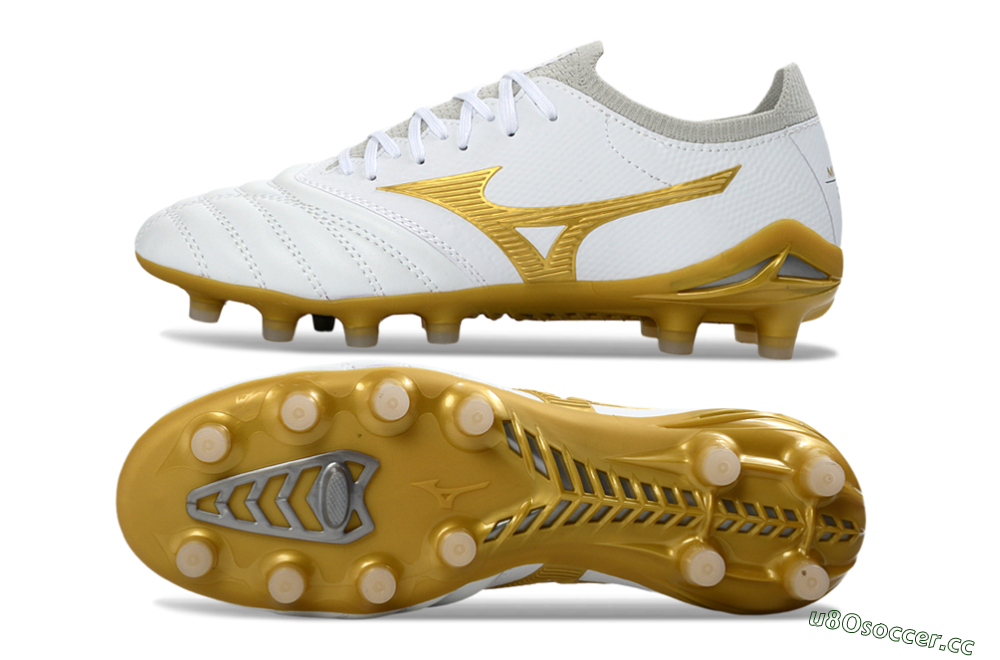 Unisex Mizuno Morelia Neo 3 FG Firm Ground Low-Tops Football Boots - White/Gold/Gray 1
