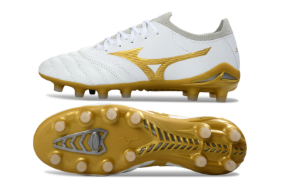 Unisex Mizuno Morelia Neo 3 FG Firm Ground Low-Tops Football Boots - White/Gold/Gray
