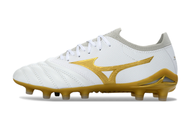Unisex Mizuno Morelia Neo 3 FG Firm Ground Low-Tops Football Boots - White/Gold/Gray