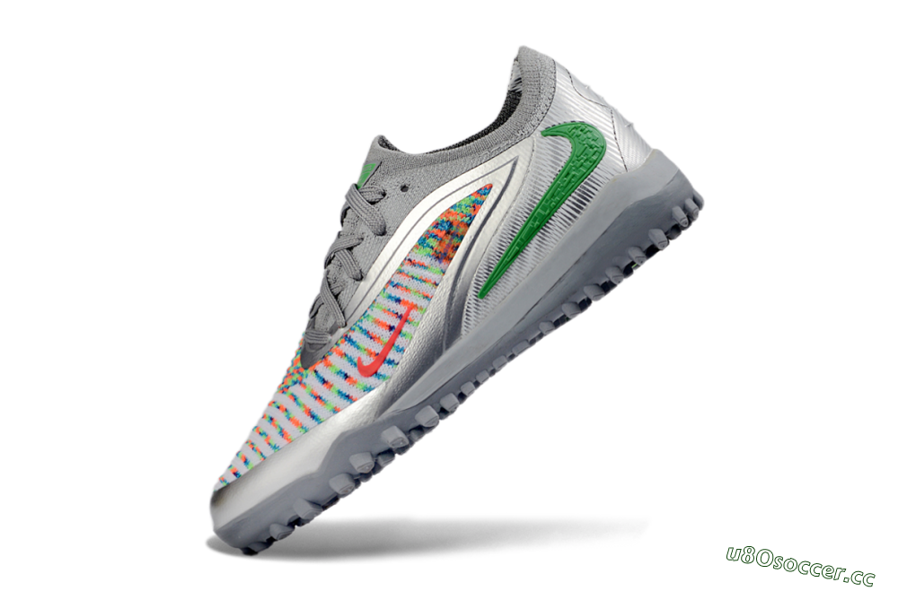 Kids Nike Phantom 6 Elite Low TF Artificial Turf Low-Tops Football Shoes - Gray/Neon Green/Metallic Silver 4