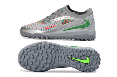 Kids Nike Phantom 6 Elite Low TF Artificial Turf Low-Tops Football Shoes - Gray/Neon Green/Metallic Silver