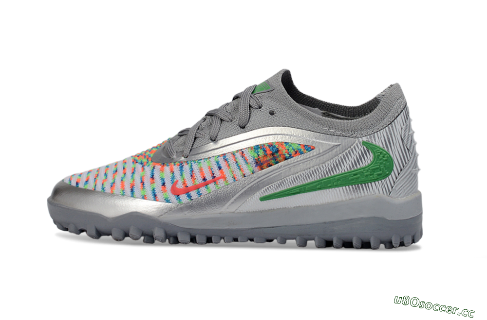 Kids Nike Phantom 6 Elite Low TF Artificial Turf Low-Tops Football Shoes - Gray/Neon Green/Metallic Silver 2