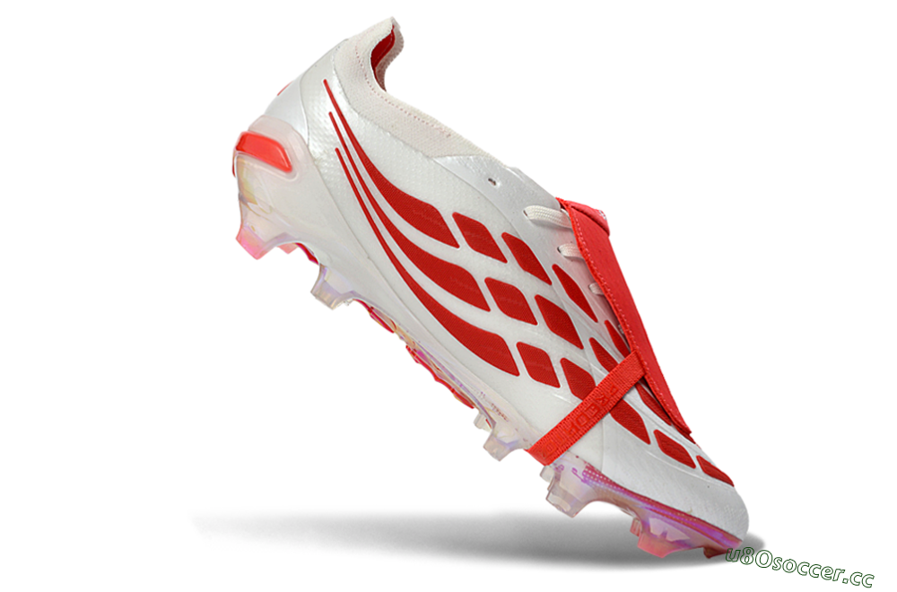 Unisex Adidas Predator 26 Elite Fold-Over Tongue FG Firm Ground Low-Tops Football Boots - White/Electric Red/Metallic Black 4