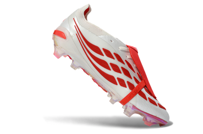 Unisex Adidas Predator 26 Elite Fold-Over Tongue FG Firm Ground Low-Tops Football Boots - White/Electric Red/Metallic Black