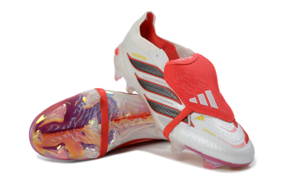 Unisex Adidas Predator 26 Elite Fold-Over Tongue FG Firm Ground Low-Tops Football Boots - White/Electric Red/Metallic Black