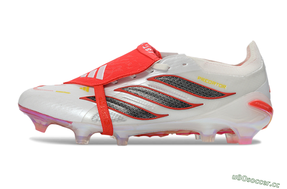 Unisex Adidas Predator 26 Elite Fold-Over Tongue FG Firm Ground Low-Tops Football Boots - White/Electric Red/Metallic Black 0