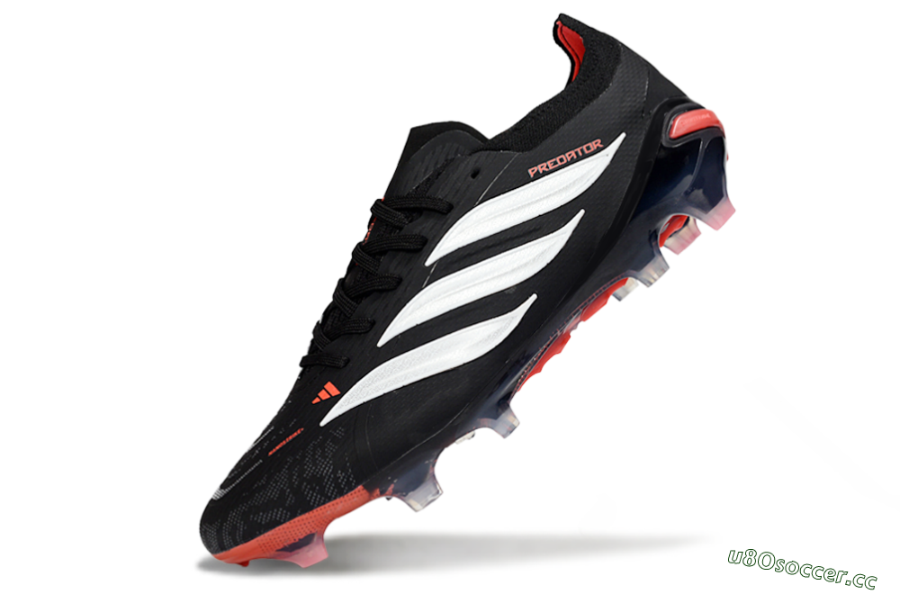 Unisex Adidas Predator 26 Elite FG Firm Ground Low-Tops Football Boots - Black/Fiery Red/Sleek White 5