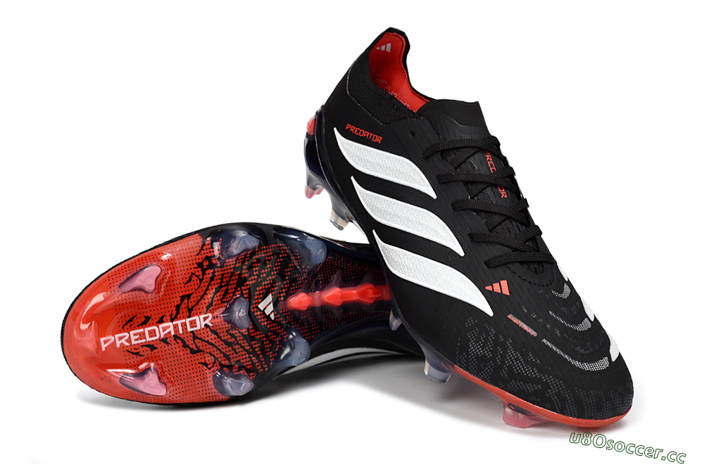 Unisex Adidas Predator 26 Elite FG Firm Ground Low-Tops Football Boots - Black/Fiery Red/Sleek White 3