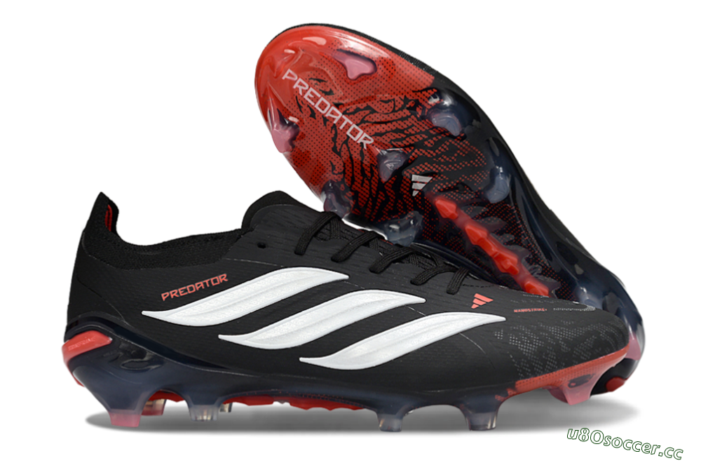 Unisex Adidas Predator 26 Elite FG Firm Ground Low-Tops Football Boots - Black/Fiery Red/Sleek White 2