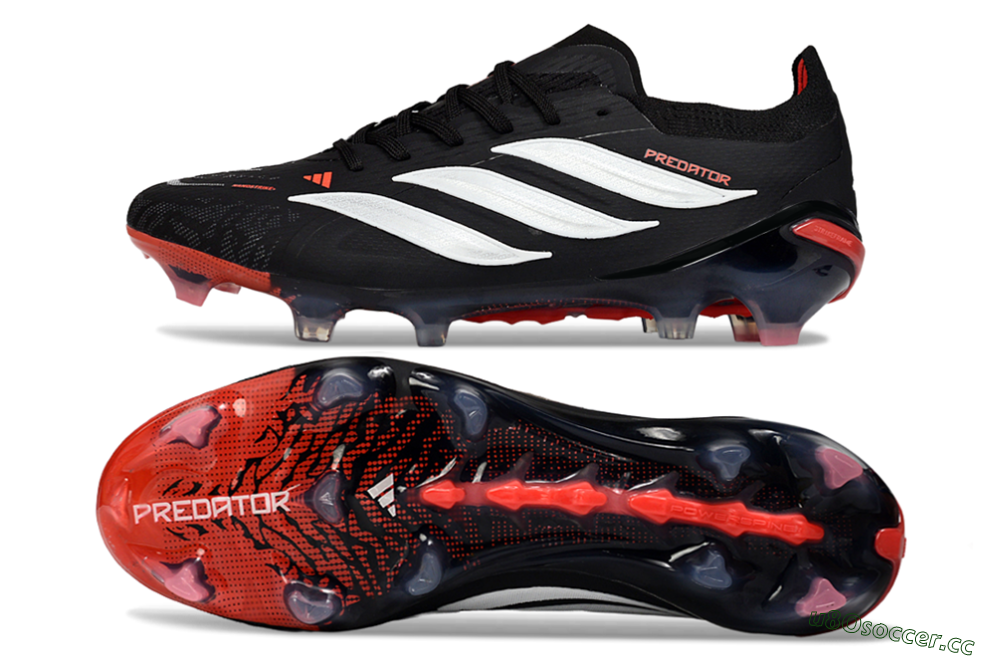 Unisex Adidas Predator 26 Elite FG Firm Ground Low-Tops Football Boots - Black/Fiery Red/Sleek White 1