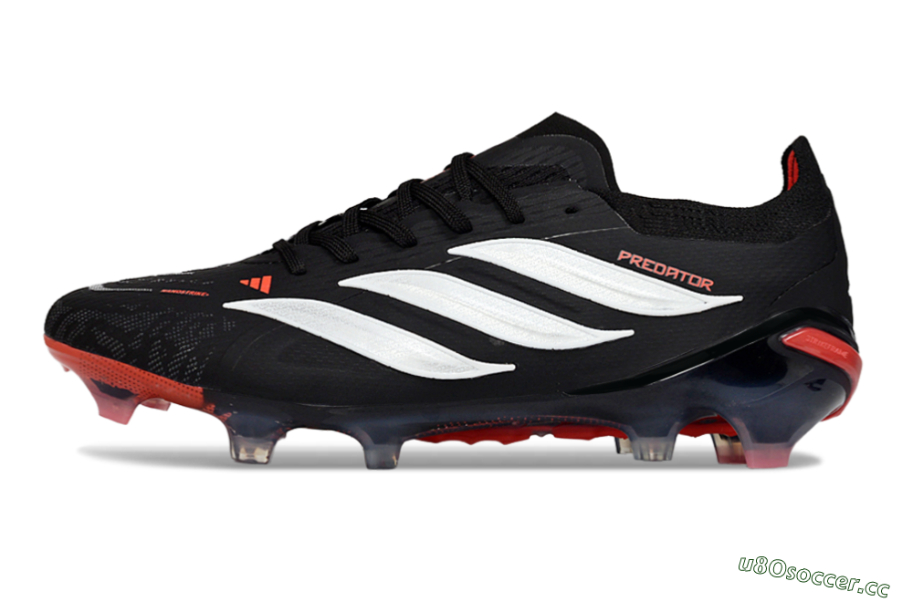 Unisex Adidas Predator 26 Elite FG Firm Ground Low-Tops Football Boots - Black/Fiery Red/Sleek White 0