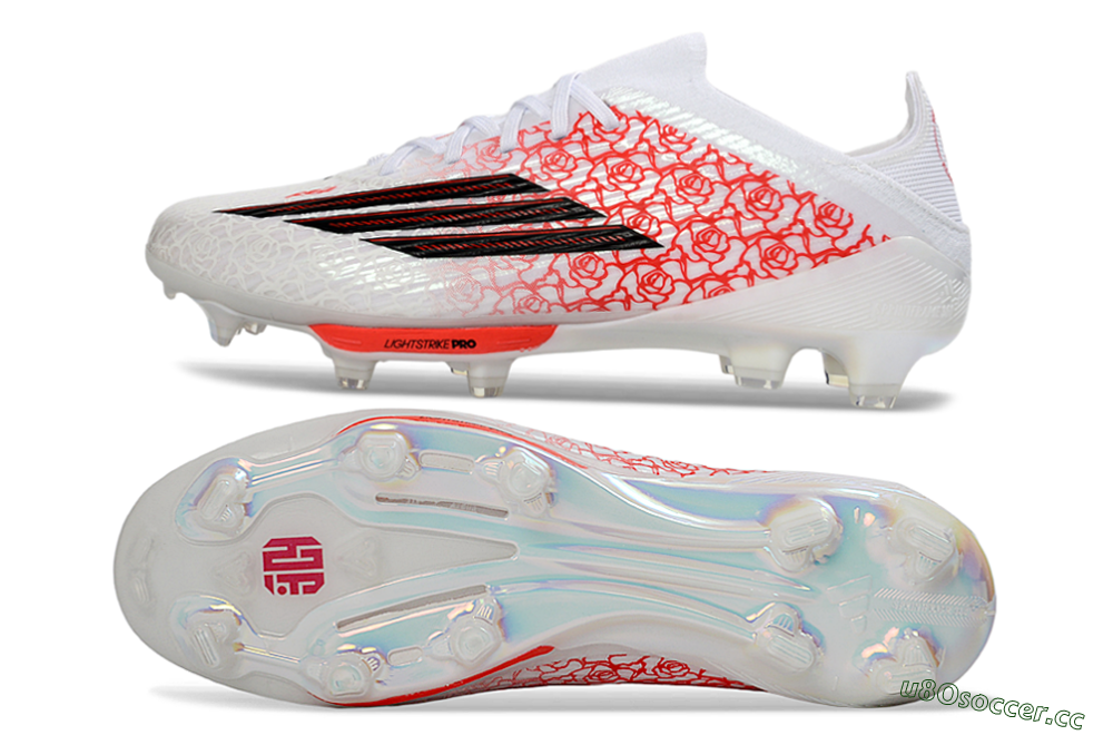 Unisex Adidas F50+ Elite Lightstrike Pro FG Firm Ground Low-Tops Football Boots - White/Crimson Red/Black 1