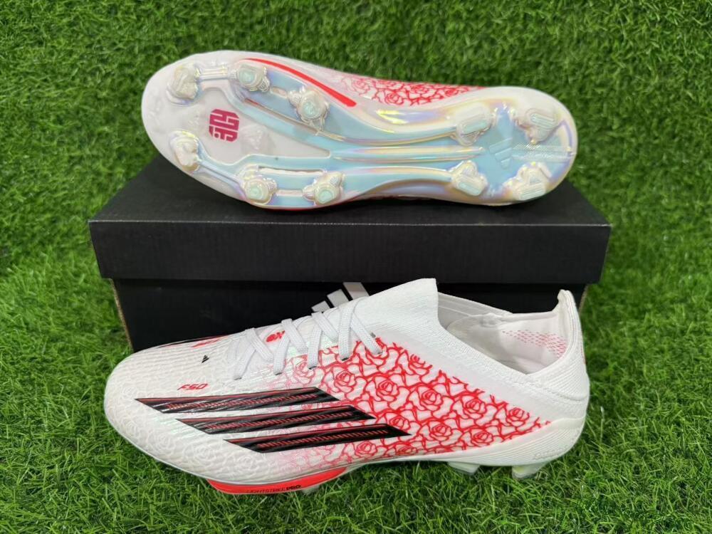 Unisex Adidas F50+ Elite Lightstrike Pro FG Firm Ground Low-Tops Football Boots - White/Crimson Red/Black 8